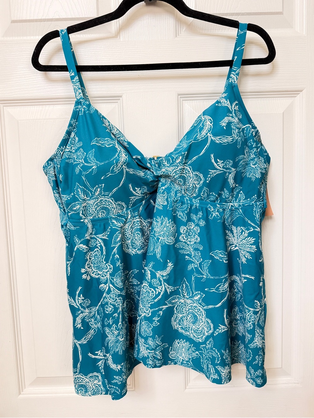Shade & Shore Teal Floral Knot-Front Camisole